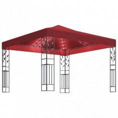 Pavilion cu șir de lumini LED, roșu vin, 3x3 m