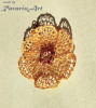 B37. Pandantiv floare din sarma aurie crosetata cu granate, Unicat, Nunti, Lux