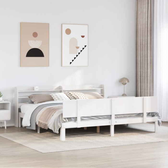 Gossi cadru de pat cu tablie, alb, 180x200 cm, lemn masiv de pin