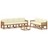 vidaXL Set de canapele de exterior 8 pcs Natural și Crem Poliester 3385056