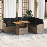 VidaXL Set canapele grădină cu perne 7 piese gri poliratan/lemn acacia 3327497