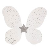 Aripi de fluture albe argintii Shopiens&reg; cu glitter, pentru jocuri de rol, 37 x 40 cm