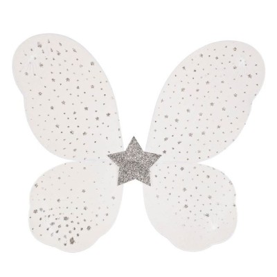 Aripi de fluture albe argintii Shopiens&amp;reg; cu glitter, pentru jocuri de rol, 37 x 40 cm foto