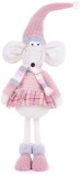 Figurina decorativa de Craciun MagicHome, soricica roz textila, 59 cm