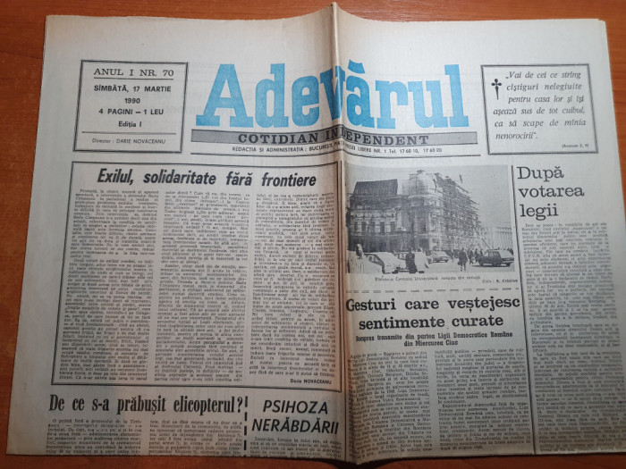 ziarul adevarul 17 martie 1990-articolul &quot;exilul,solidaritate fara frontiere &quot;