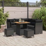 Set de canapea de grădină cu 8 piese, perne incluse, din rattan poli, acacia