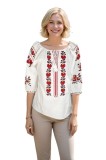 Bluza dama RS25 alb/rosu bordo marimea S, Casual, Bumbac