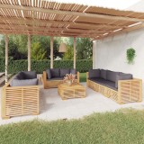 VidaXL Set mobilier grădină cu perne, 9 piese, lemn masiv de tec