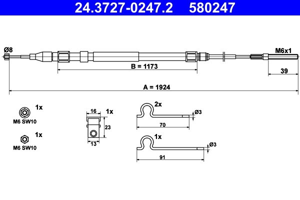 ATE 24.3727-0247.2 Cablu, frana de parcare