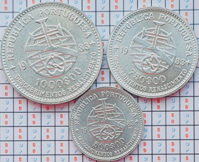 Set 3 monede Portugalia 500, 750, 1000 escudos Exhibition 1983 argint - A031 foto