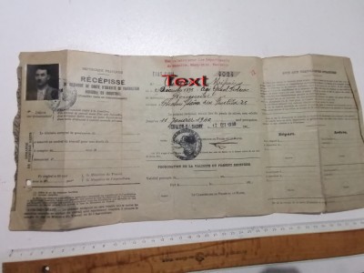 PERMIS DE MUNCA FRANCEZ 1939 foto