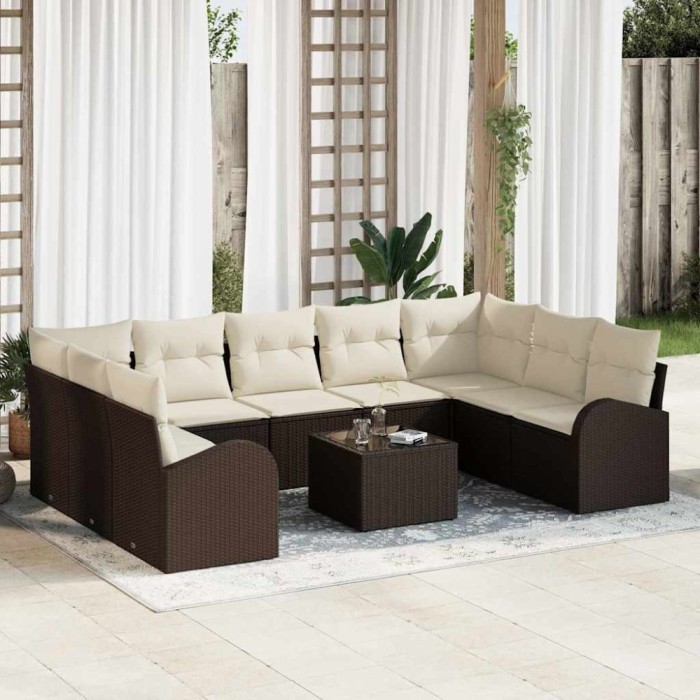 vidaXL Set de canapele pentru grădină 10 pcs Maro și alb Rattan poli