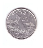 Moneda SUA 25 centi/quarter dollar 2001 P, Rhode Island 1790, stare buna, curata, America de Nord, Cupru-Nichel