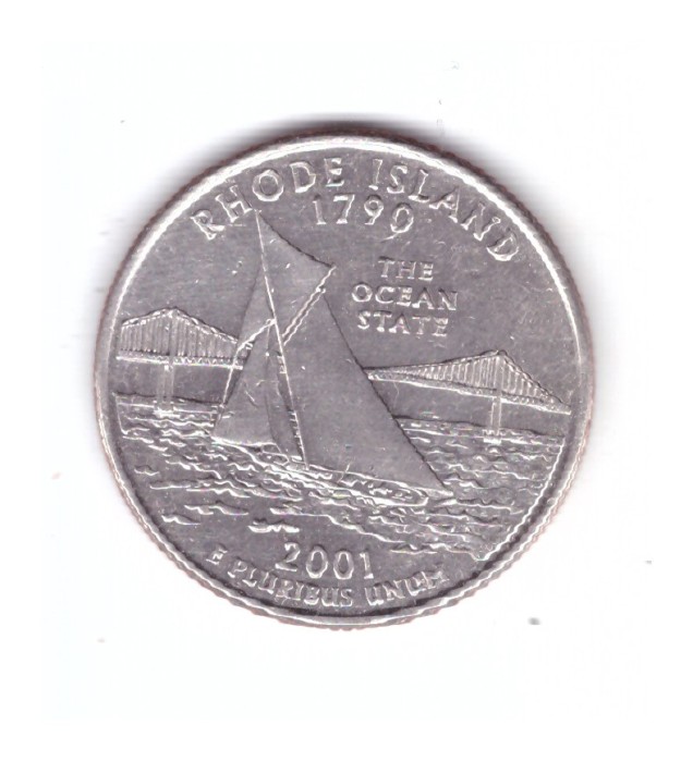 Moneda SUA 25 centi/quarter dollar 2001 P, Rhode Island 1790, stare buna, curata