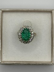 INEL AUR alb 18K + SMARALD Natural = 5CT + 16 Diamante = 0.80ct - Vintage !