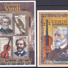 DB1 Pictura Liberia Compozitori Giuseppe Verdi 100 Ani MS + SS MNH