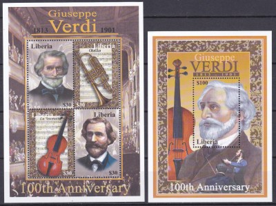 DB1 Pictura Liberia Compozitori Giuseppe Verdi 100 Ani MS + SS MNH foto