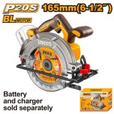 Fierastrau Circular Profesional 20V 165mm Brushless INGCO CSLI1652, 5200 rpm, taiere 55mm la 90&deg;, 42mm la 45&deg;, reglaj adancime si unghi, fara acumulat