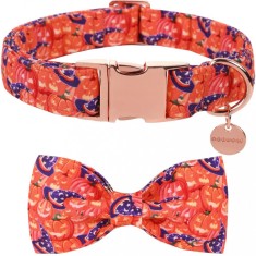 Zgarda cu papion pentru caini, din bumbac, cu imprimeu colorat si vesel, marimea L L Mare Multicolor Zgarda 3.2 cm 60 cm Aspect deosebit Da Bumbac