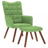 VidaXL Scaun de relaxare cu taburet, verde deschis, catifea