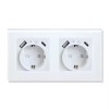 Priza dubla inteligenta de perete16A USB Type-C, Wi-Fi, Rama din sticla, Monitorizare consum, 16A, Smart Life / Tuya APP, Alb @SmartWiz smw129, Priza inteligenta