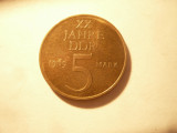 Moneda DDR : 5 Marci 1969 - Aniversara 20 Ani DDR ,bronz , cal. AUNC