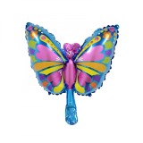 Balon din folie metalizata flippy, mini figurine, model flutura&Egrave;, 40x34cm, ambalaj individual, pai inclus, umflare cu aer si heliu, multicolor