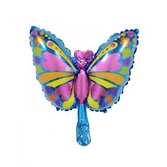 Balon din folie metalizata flippy, mini figurine, model flutura&Egrave;, 40x34cm, ambalaj individual, pai inclus, umflare cu aer si heliu, multicolor