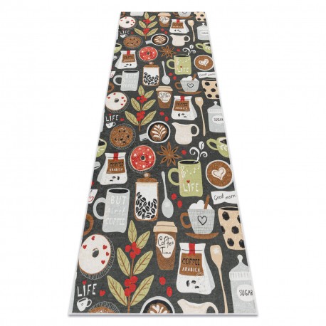 ANDRE 1297 covor lavabil Cupa, cafea, bucatarie, anti-alunecare - maro, 80x200 cm