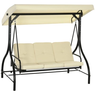 Balansoar gradina, 3 locuri, bej, 195x117x175 cm, functie pat, max 240 kg, Teko foto