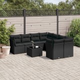 Cumpara ieftin Gossi set mobilier de gradina cu perne, 9 piese, negru, poliratan