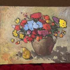 TABLOU DAVID CROITOR - Ulei pe panza - 50 x 40 - Pictura : Flori in ulcior !