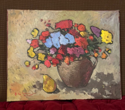 TABLOU DAVID CROITOR - Ulei pe panza - 50 x 40 - Pictura : Flori in ulcior ! foto