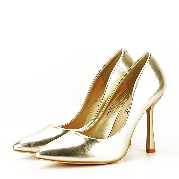 Pantofi aurii cu toc comod H1012 01