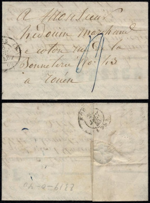 France 1848 Postal History Rare Stampless Cover + Content Paris to Rouen DB.299 foto