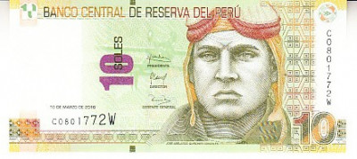 M1 - Bancnota foarte veche - Peru - 10 soles - 2016 foto