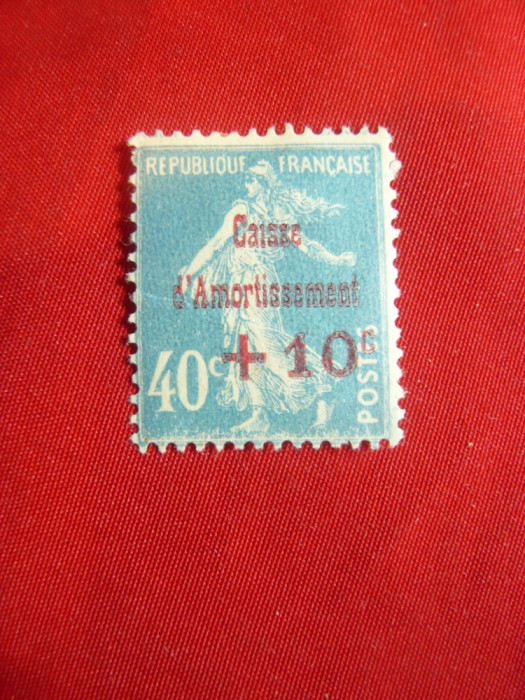 Timbru 40+10C albastru Franta supratipar Caisse d&#039;Amortissment 1931,sarniera