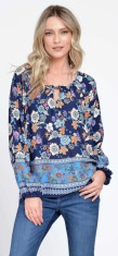 Bluza IE Dama cu Maneca lunga, Bleumarin cu Imprimeu Combinat foto