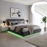 Pat tapitat LED 180x200 cm cu saltea si lada de depozitare, negru