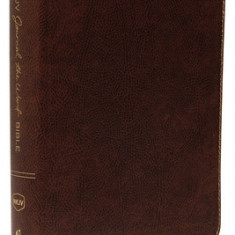 NKJV, Journal the Word Bible, Large Print, Bonded Leather, Brown, Red Letter Edition: Reflect, Journal, or Create Art Next to Your Favorite Verses
