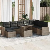 vidaXL Set canapele de grădină, 9 piese, cu perne, gri, poliratan 3326371