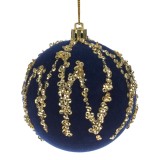 Glob Crăciun Velvet Albastru, 9cm, Paiete Aurii, Oem