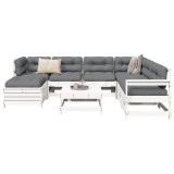 Gossi set canapea de gradina, 8 piese, alb, lemn masiv de pin