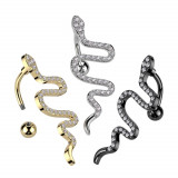 Piercing din oțel pentru buric - șarpe t&acirc;r&acirc;tor, zirconii transparente, PVD - Culoare: Negru