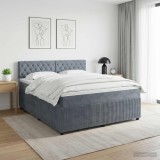 Cumpara ieftin Pat boxspring cu saltea Gri inchis 160 x 200 cm Catifea