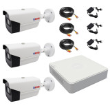 Sistem supraveghere video 3 camere ROVISION2MP22 by Hikvision, 2MP Full HD, lentila 2.8mm, IR 40m, DVR 4 canale 1080P lite, accesorii SafetyGuard Surv, Rovision