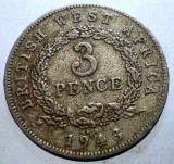 B.519 BRITISH WEST AFRICA COLONIE BRITANICA GEORGE VI 3 PENCE 1943 KN