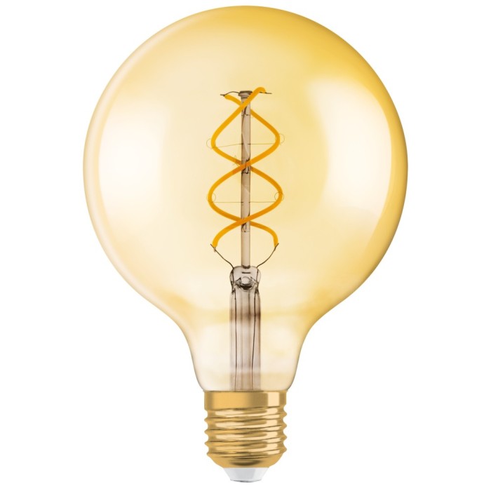 Bec LED decorativ vintage Osram Edison Fil Gold glob G125 E27 4W 300lm lumina calda 2000K, dimabil