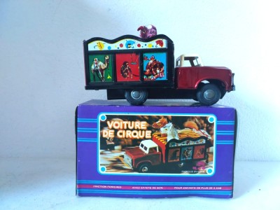 Masina de circ - Jucarie veche vintage, masina de tabla cu frictiune, China, MF-974, anii 70, stare foarte buna foto