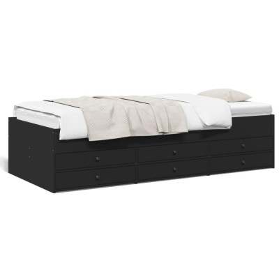 vidaXL Cadru pat de zi cu sertare, negru, 90x190 cm, lemn prelucrat foto